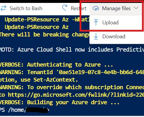 Manage Files dropdown
